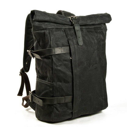 Velo Unisex Travel Backpack | Waxed Canvas, Retro Rolltop Design