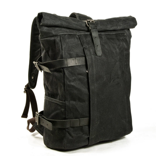 Velo Unisex Travel Backpack | Waxed Canvas, Retro Rolltop Design