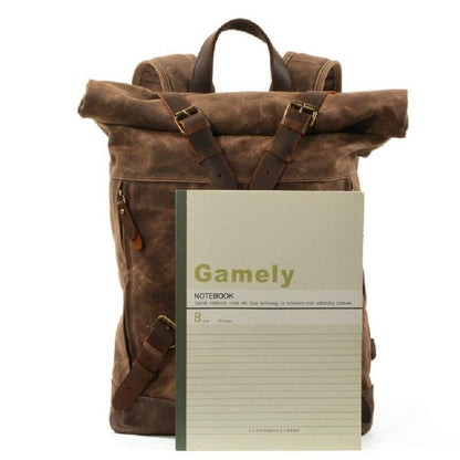 Vintage Water-Resistant Oil Wax Canvas Backpack with Leather Accents – Travel Rucksack for School and Work