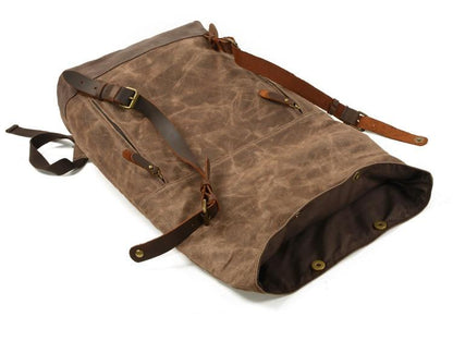 Vintage Water-Resistant Oil Wax Canvas Backpack with Leather Accents – Travel Rucksack for School and Work