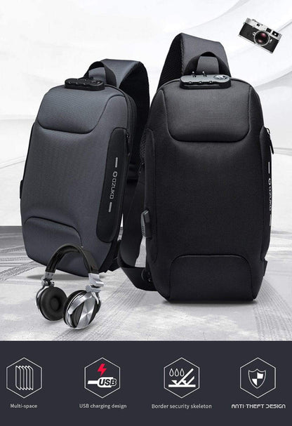Waterproof Anti-Theft Crossbody Backpack with USB Charging – Slim Design for Daily Use, Multiple Pockets, Adjustable Straps