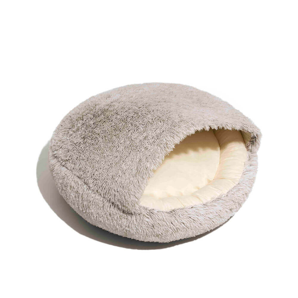 Calming Plush Bed – Cozy Hooded Dog & Cat Cave with Warm Cover